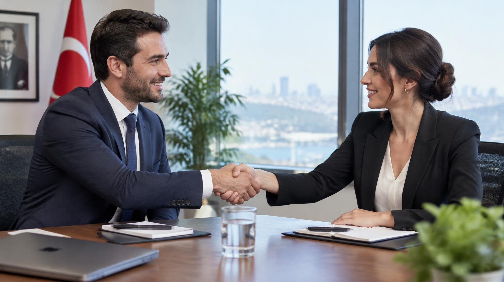 Business partners meeting across a table